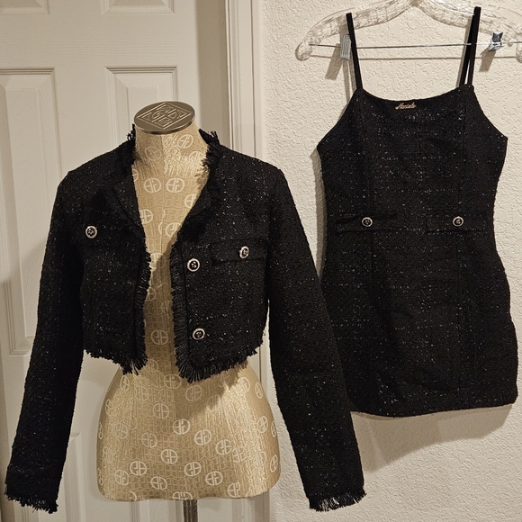 Cute Junior's Tweed Jacket & Dress Set Black Size 1 - Picture 1 of 11